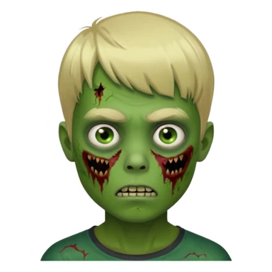 white boy short blonde hair with bangs really dark eyes zombified green skin sticker