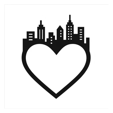 heart with a city skyline theme sticker