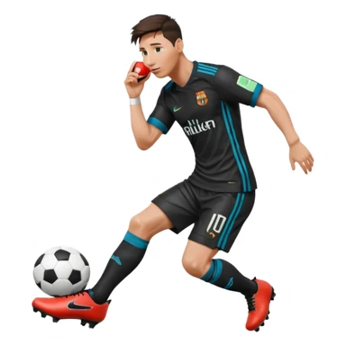 Lionel Messi holding and kissing a football boot with CR7 initials sticker