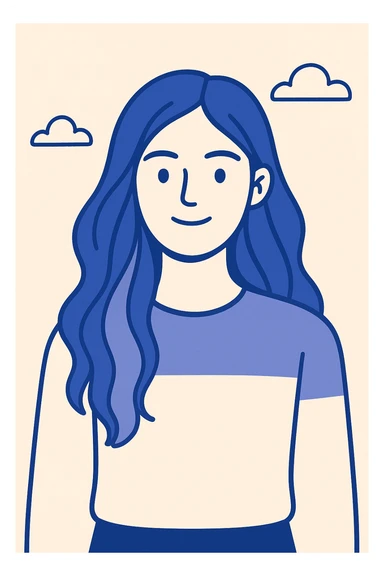 long haired brunette colored hair girl, neutral expression, upper body, simple background, modern illustration style sticker