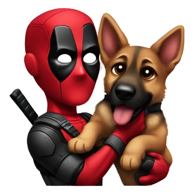 Deadpool holding a German shepherd puppy sticker