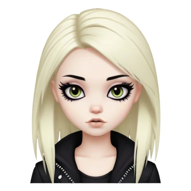emo alternativ hair, pale skin,  dark iris, pretty bratz baddie, strong black eyeliner sticker