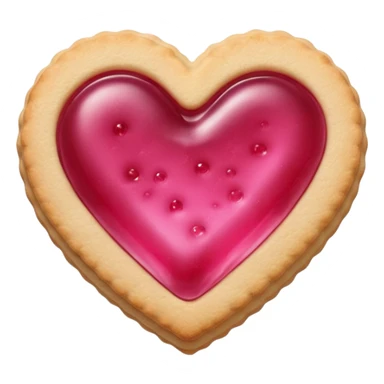 Realistic shortbread cookie in the shape of a heart with pink jelly sticker