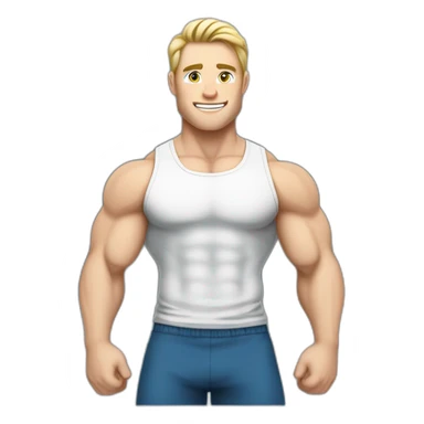 caucasian white muscled guy drinking a protein shake, goes to the gym everyday and works in tech. Has blonde/brunette hair, blue eyes. sticker