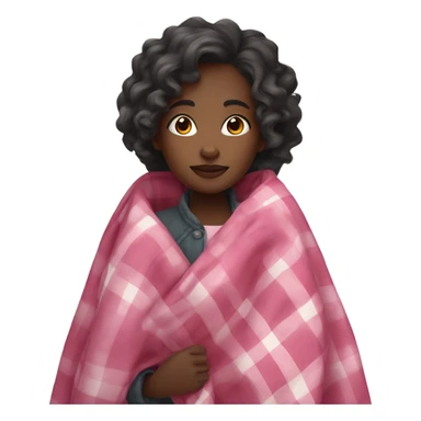 black girl with wavy long hair wrapped up in a pink plaid blanket  sticker