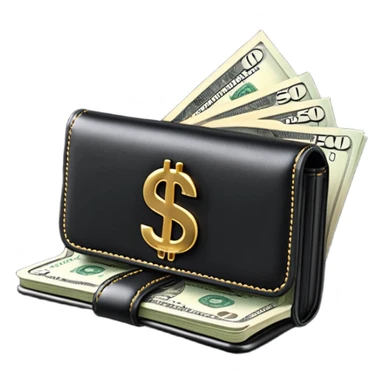 Rich emoji style black leather wallet with dollar bills, luxury money vibe, premium 3D emoji, ultra clean, high detail, no background
 sticker