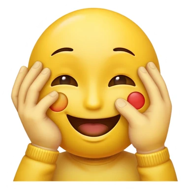 A happy emoji that covers his eyes with a hand sticker