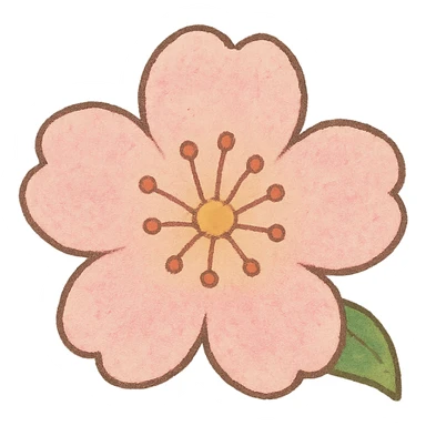 single soft pastel sakura blossom, Japanese hand-drawn kawaii, full object, transparent background sticker