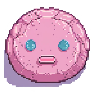 16-bit pixel art of a pink frowny face smooth rounded blob, simple retro gaming style sticker
