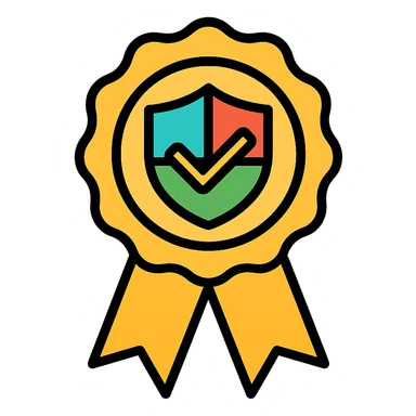 vector icon of a seal of trust with gold and colorful elements, elegant and minimalist flat design, isolated on white background, award badge style, 2D flat vector, trending icon look, soft shadows, no text, perfect for commercial use, icon style, new variation 3 sticker