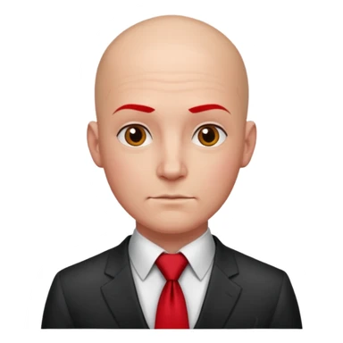 man Bald with red necktie, red dress,tattoo, square face. sticker