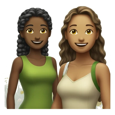 smiling bestfriends in nature with green and yellow dress sticker