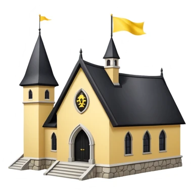 simple magic school, white background, magic school, black roof, with a big flag, big flag on a roof, big yellow flag, white school sticker
