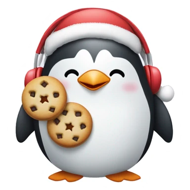 Penguin holding Christmas cookies with earmuffs  sticker