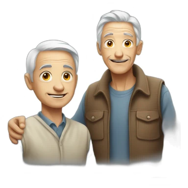 young man helping old man sticker