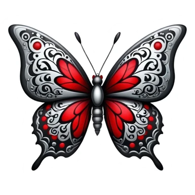 Dark evil gloomy Badass emo gothic punky butterfly black and silver with intricate red and white patterns  sticker
