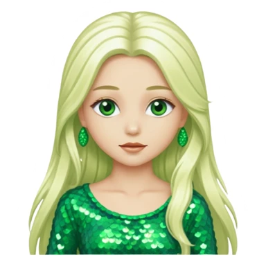 Ozma from the Wizard of Oz with long platinum blonde hair, green sequin outfit sticker