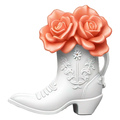 White cowgirl boot vase with coral sticking out of it sticker