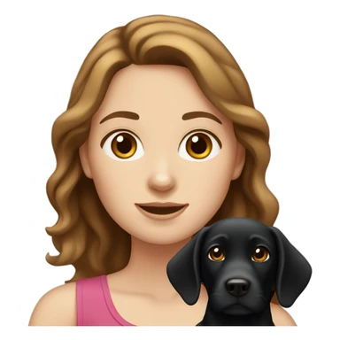 White girl with wavy brown hair holding a black Labrador sticker