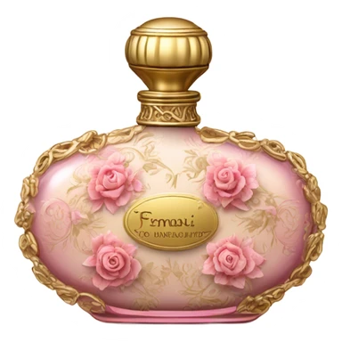 Gold and pink vintage French style perfume bottle with flowers  sticker