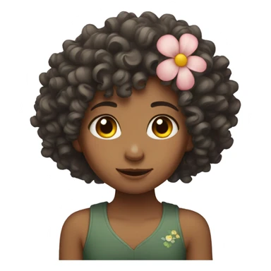 Curly haired girl with a flower on her ear. sticker