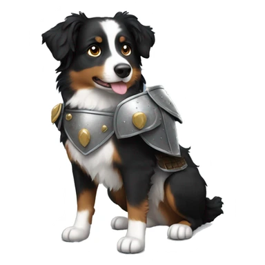 Small black australian shepherd dog with armor sticker