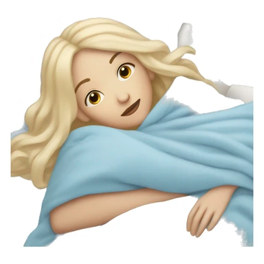 pastel blue blonde girl covered in blankets and lying on a pillow sticker