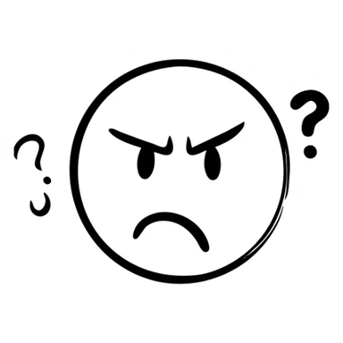 A face with a confused expression, furrowed brow, and a question mark sticker