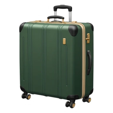 dark green ribbed suitcase with light beige handle and wheels sticker