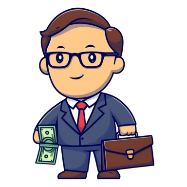 businessman in suit and glasses with an open briefcase full of dollar bills sticker