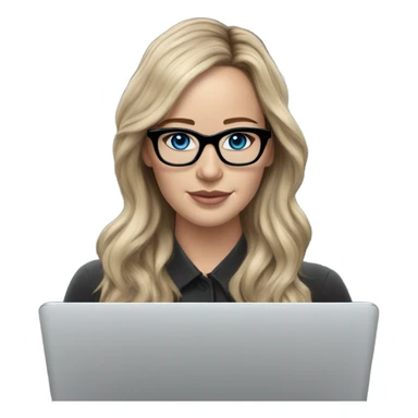 Realistic Photo of Brunette Jennifer Lawrence wearing black glasses and blue eyes  on a laptop  sticker