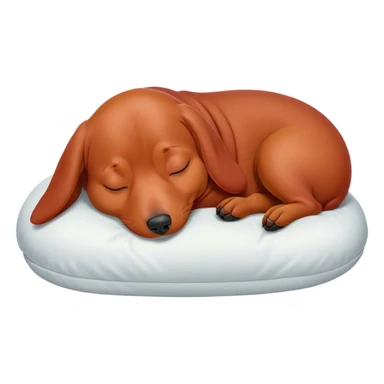 Cinematic Meme-Worthy Chubby Sleeping Red Dachshund Portrait Emoji, Head resting peacefully with a contented smile, showcasing a delightfully chubby, elongated build and a luxuriously soft red coat, eyes shut in a serene nap, Simplified yet hilariously adorable features, highly detailed, glowing with a soft, drowsy light, high shine, relaxed and utterly lovable, stylized with an air of playful laziness, bright and heartwarming, soft glowing outline, capturing the essence of a comically sleepy companion, so meme-worthy it feels like it could instantly become the next viral sensation of adorable slumber! sticker