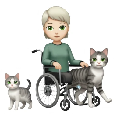 full body small short hair dark grey and white cat with green eyes walking in a wheelchair for cats sticker