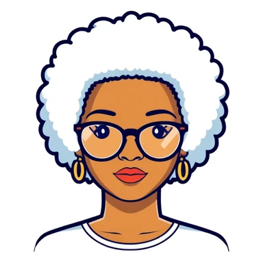 African American woman short white Afro glasses sticker