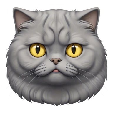 Cinematic Comical Grey Scottish Fold Cat Portrait Emoji, Adorable folded ears accentuating its round face, head tilted with a scrunched, grumpy expression, sleek soft grey fur with subtle blue undertones, large, striking yellow eyes, Simplified yet sharp features, highly detailed, glowing with a slightly sarcastic glow, high shine, poised but with a comically displeased demeanor, stylized with an air of playful disdain, focused yet unimpressed, soft glowing outline, capturing the essence of a grumpy yet endearing kitty with the classic Scottish Fold charm, so lifelike it feels like it could give you an exaggerated sigh and a disapproving stare at any moment! sticker