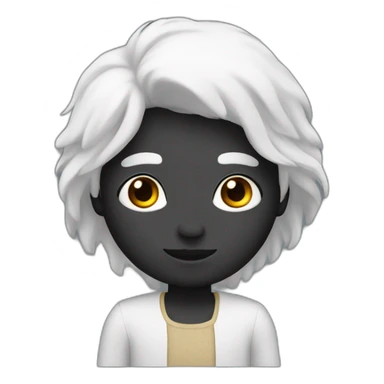human with black skin and round face with small eyes and long white hair sticker