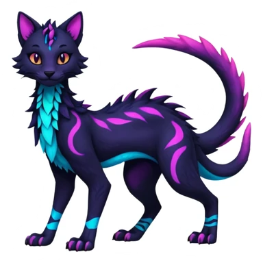 Kawaii dark edgy colorful vibrant neon glowing fantasy feline-vernid-sergal-fursona animal creature with a tufted tail full body with intricate markings  sticker