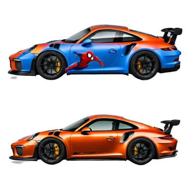 Porsche 911 GT3RS blue with Spider-Man  sticker