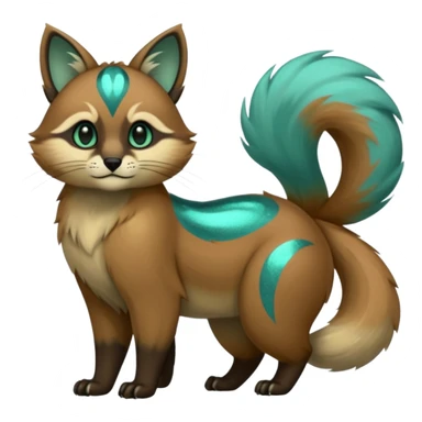 exotic shiny sparkly colorful cool realistic cute beautiful dark gloomy ghostly spooky greyish blackish green cyan toned colored fantasy-Cacomistle-tanuki-oncilla-caracal-animal-hybrid (full body) sticker