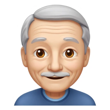 A 3D emoji in iOS emoji aesthetic style of an old man with gray hair, gentle wrinkles, kind smile, and soft eyes. Minimal white background, glossy Apple-style design, warm and friendly expression. sticker