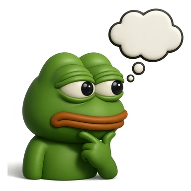 make a pepe with thought bubble looking at left side in 3d style, good highlights and shadows, drop shadows  sticker