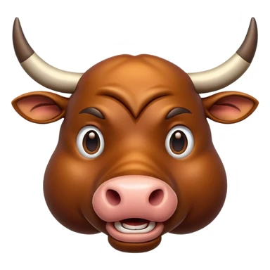 An adorable 3d brown bull with large and exaggerated features in the shape of a ball. Make the background white sticker