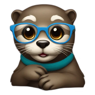 female otter with glasses use a macbook while seated against a pillow sticker