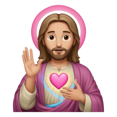 Jesus with hands in a heart gesture, pink heart sticker