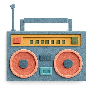 retro boombox with visible paper textures, front view, paper-craft style sticker