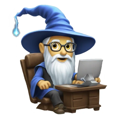 wizard coding computer with magic sticker