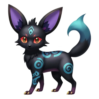 Shiny Exotic Badass Colorful Ethereal Royal Mysterious Gothic Umbreon-Zorua-Litten-Noibat-Pokémon-Fakémon-hybrid-creature (full body) with random pattern-markings sticker