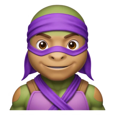Donatello from Teenage Mutant Ninja Turtles, emoji style, using a hologram device and a bandana sticker
