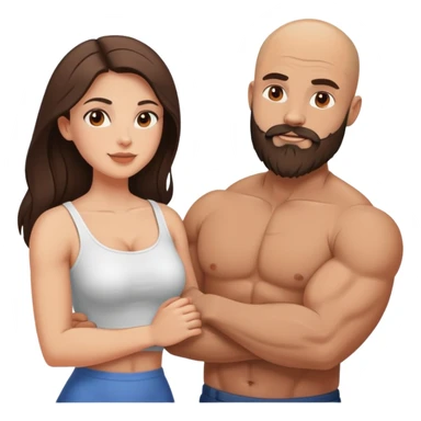 Muscular Bald man with a beard in love with his young brunette wife  sticker