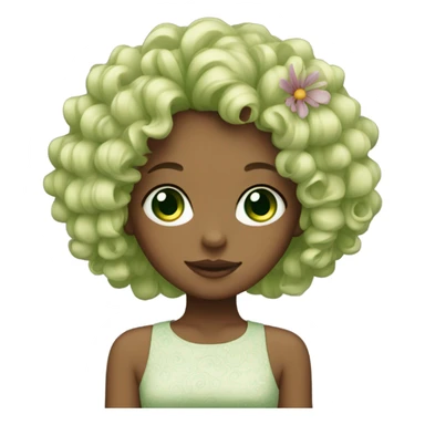 Curly girl with flower in hair green eyes  sticker